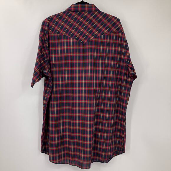 Vintage Rustler Blue Red Green Plaid XLong Tails Pearl Snap Western Shirt Top - Picture 3 of 9